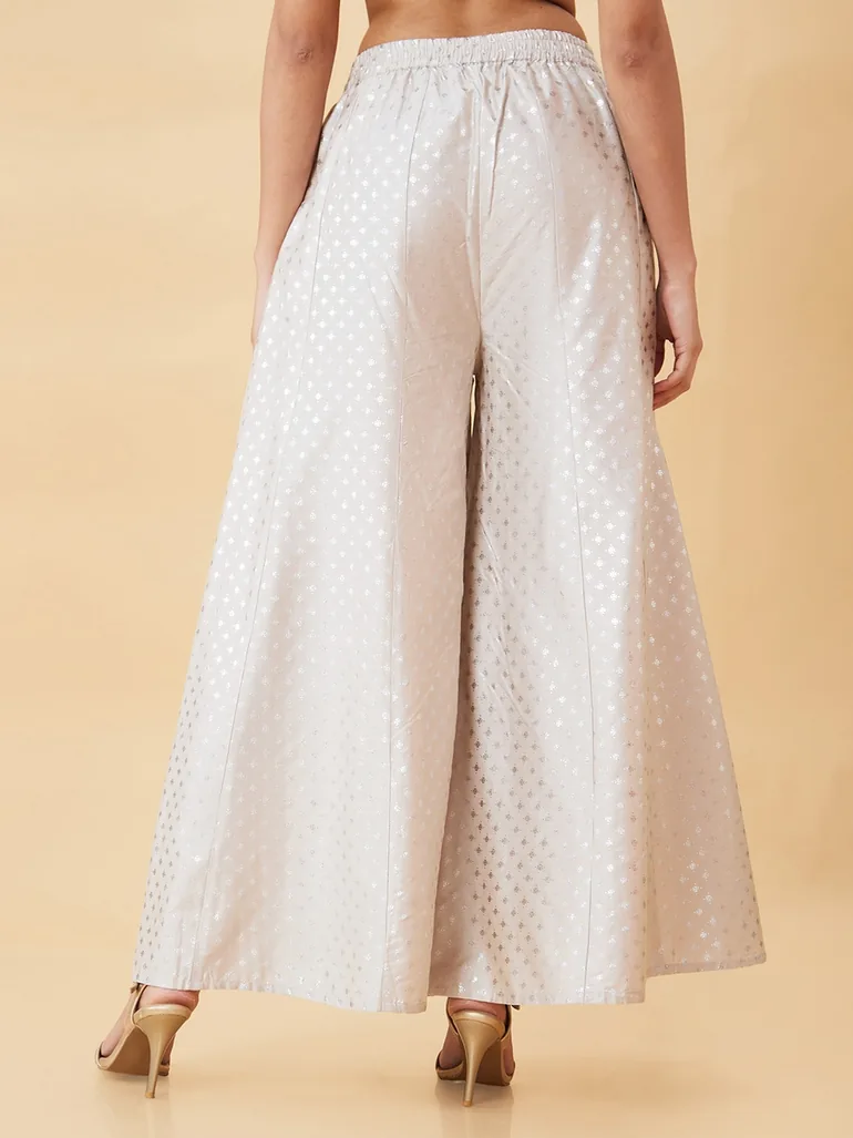 Foil Print Wide Leg Palazzos - 3