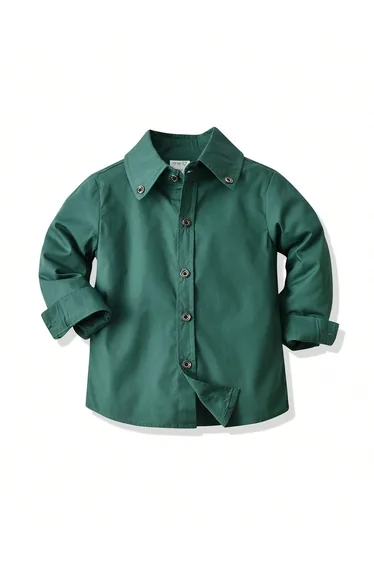 Boys Green Solid Button Front Shirt