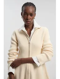 Cotton High Neck Zip Through Longline Knit Jacket - 1