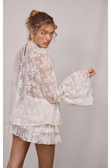 Cream Lace High Neck Ruffle Sleeve Blouse Co-ord product thumbnail 3