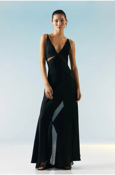 Ooto Sheer Panneled Woven Maxi Dress