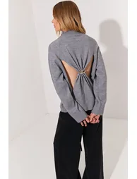 Cut Out Back Statement Jewellery Knitted Jumper