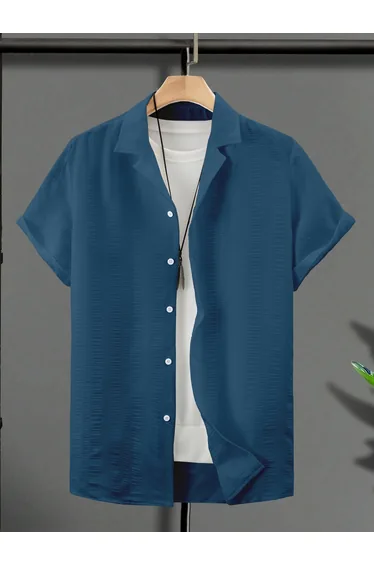 Men Blue Short Sleeve Button-Down Shirt