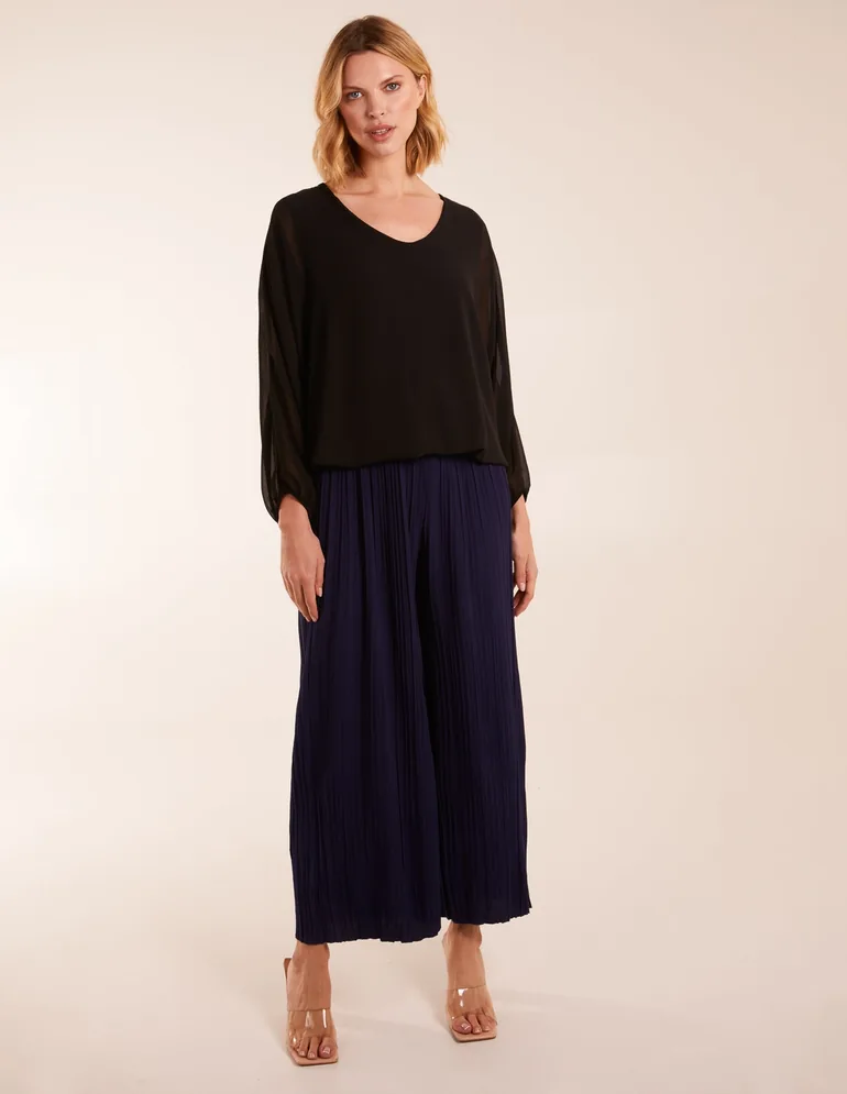 Wide Leg Pleated Trousers - 1