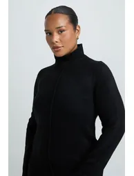 Plus High Neck Seam Detail Knitted Mini Jumper Dress - black - 3