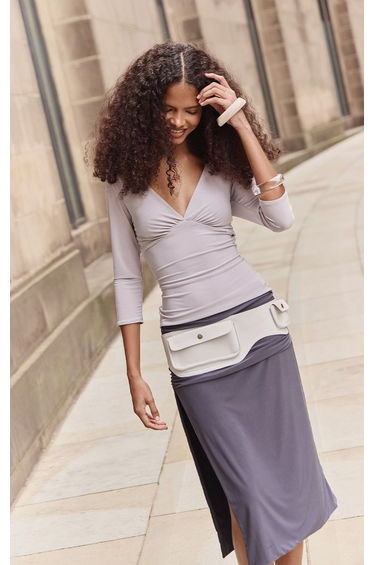 Slate Grey Slinky Cropped Sleeve Detail Top