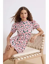Floral Ruched A-Line Mini Shift Dress - 1