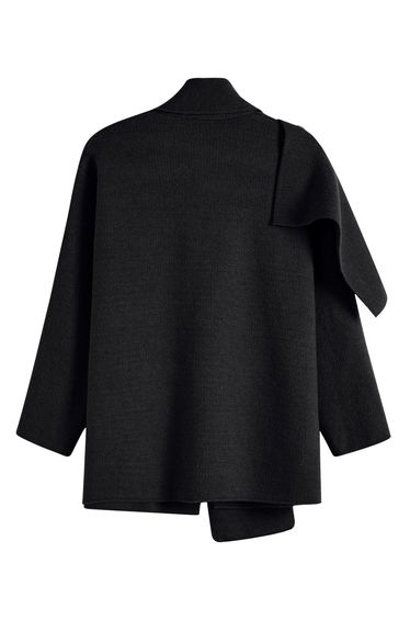 Wrap Scarf-Collar Open Front Knit Coat in Black product thumbnail 2