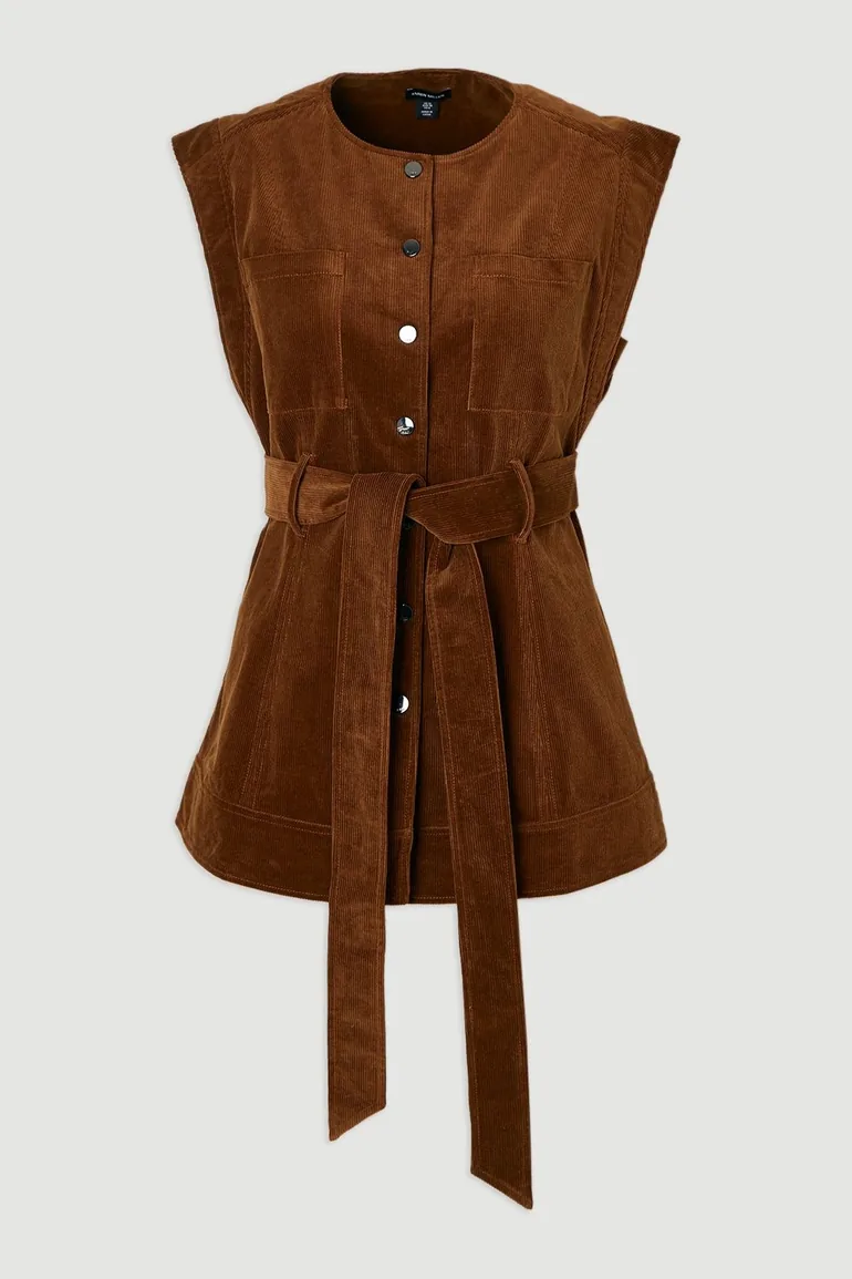 Stretch Cord Belted Sleeveless Jacket - 3