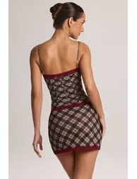 Lace-Trim Mini Dress in Diagonal Check Print - 1