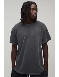 Oversized Rose Print Washed T-Shirt - washed charcoal