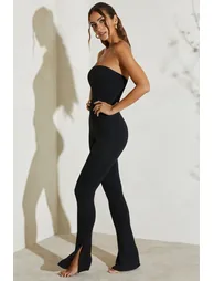 Strapless Flared Hem Jumpsuit in Black - 1