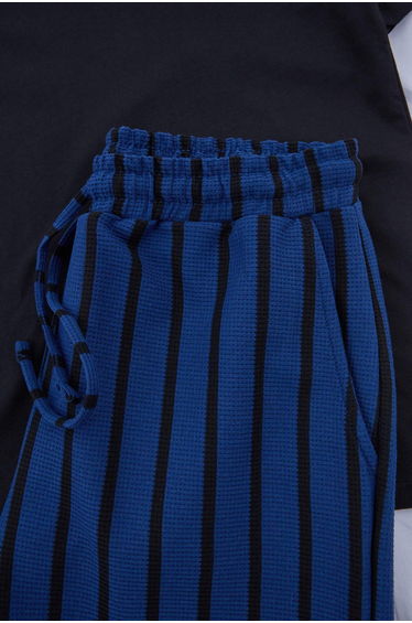 Navy Blue Regular Fit Striped Knitted Shorts Pajama Set product thumbnail 3