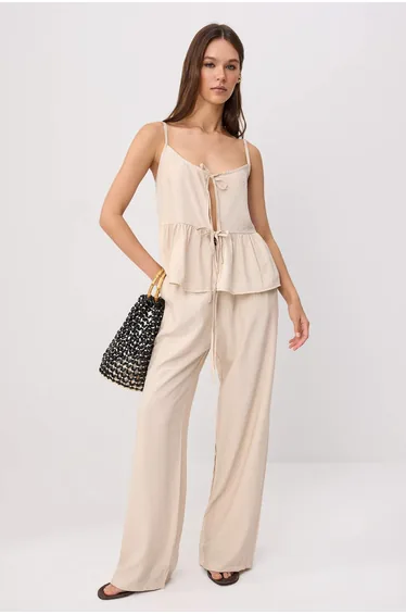 Ecru Woven Bottom&Top Set