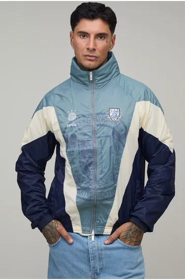 Tall Oversized Funnel Neck Circa 98 Crest Colour Block Track Jacket - navy