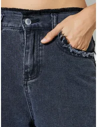 Charcoal Wide Leg Jeans with Frayed Raw-Edge - 2