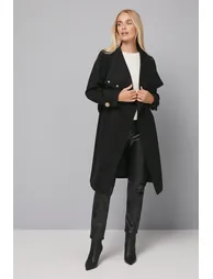 Petite Funnel Neck Tie Belt Coat