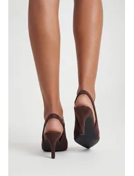 Faux Suede Low Stiletto Slingback Court Shoes - chocolate - 1