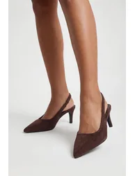 Faux Suede Low Stiletto Slingback Court Shoes - chocolate