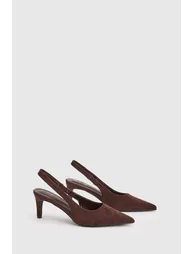 Faux Suede Low Stiletto Slingback Court Shoes - chocolate - 2