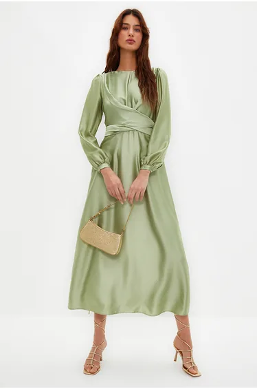 Light Green Fitted Satin Plain Weave