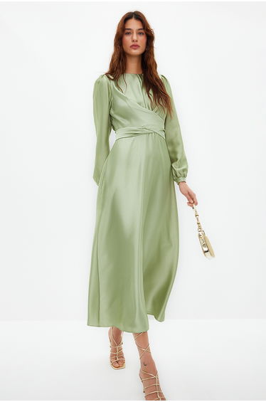 Light Green Fitted Satin Plain Weave product thumbnail 2