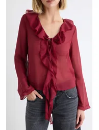 Flounced Unlined Textured Shirt - 2
