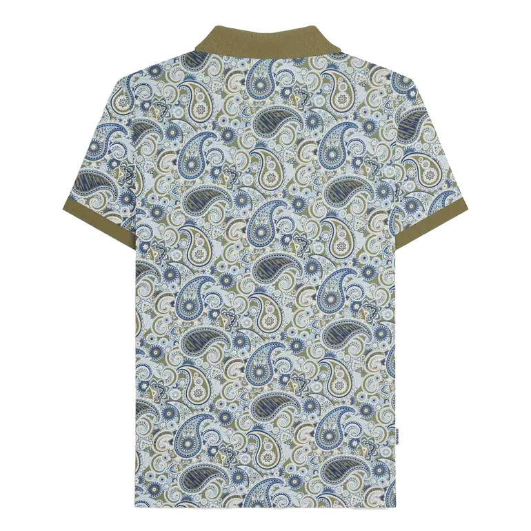 Lambretta Mens SS25 Paisley Branded Big & Tall Polo Shirt - Khaki Green/Navy - 1
