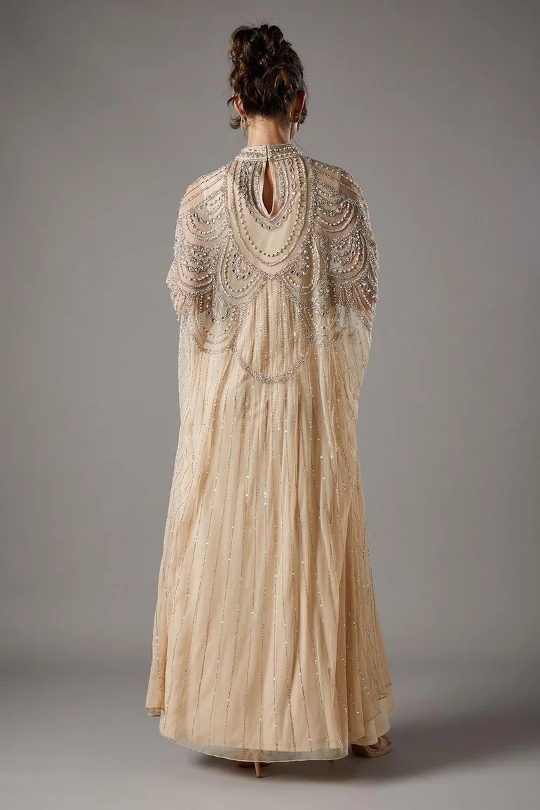 Heavily Embellished Chiffon Midi Dress - 3