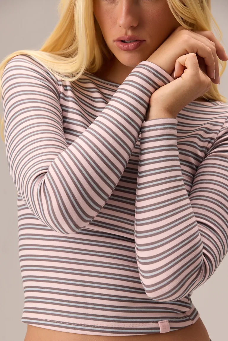 Plush Jersey Long-Sleeve Top in Chestnut Stripe - 4
