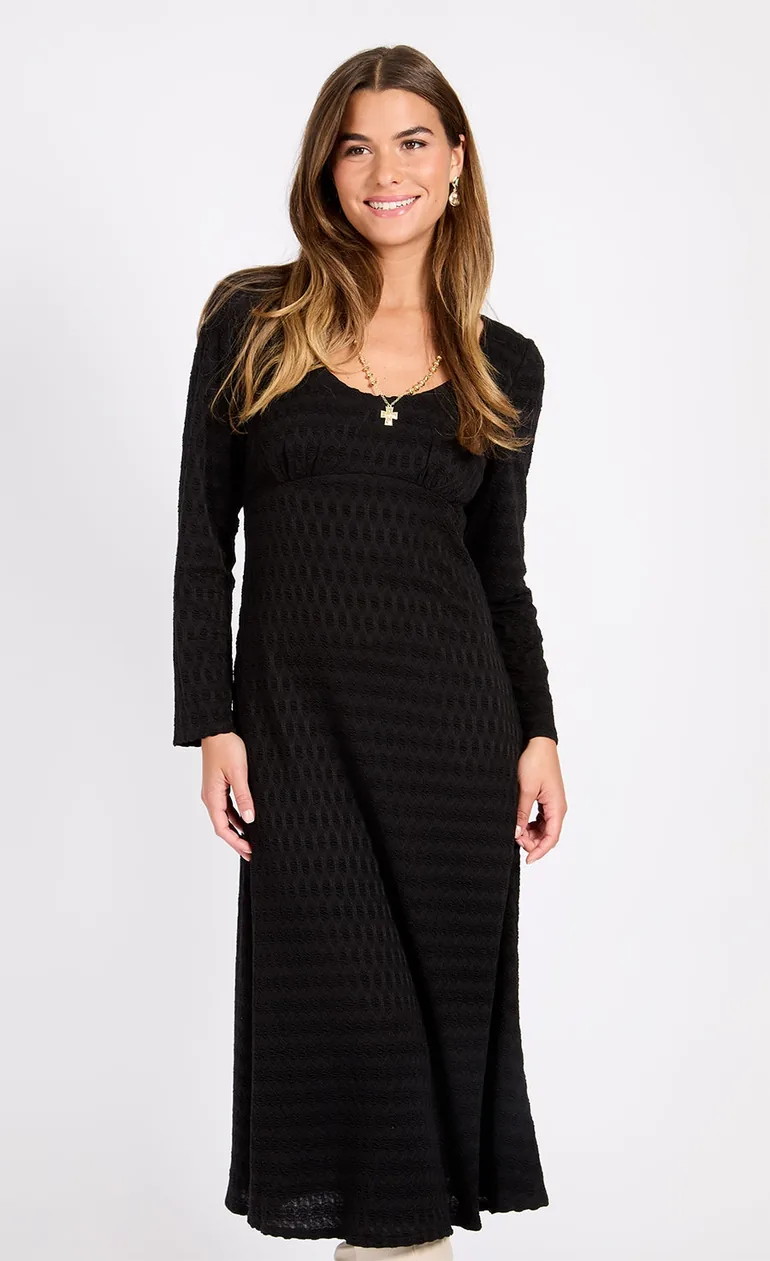 Black Waffle Texture Midaxi Dress - 2