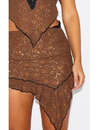 Petite Chocolate Lace Mini Skirt With Asymmetric Hem Detail - 4
