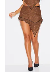 Petite Chocolate Lace Mini Skirt With Asymmetric Hem Detail - 1