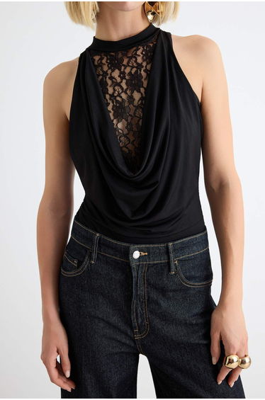 Black Lace Detailed Degaje Collar Body product thumbnail 3