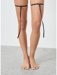 Black Lace Slip Dress with Brief And Suspender Set - 4