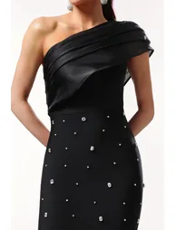 Ninon One Shoulder Sleeveless Diamond Bandage Maxi Dress - 4