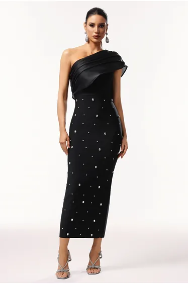 Ninon One Shoulder Sleeveless Diamond Bandage Maxi Dress
