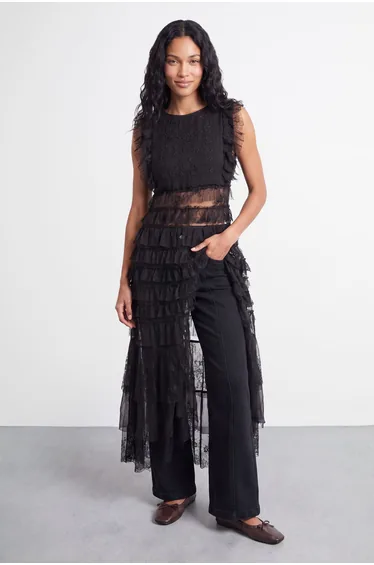 Tulle Embroidered Ruffle Tiered Maxi Dress