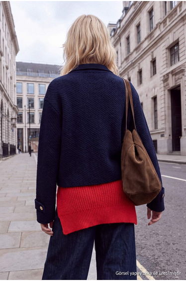 Navy Blue Pocket Detailed Coatigan Knitwear Cardigan product thumbnail 2