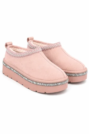 Lemonade Crystal Platform Tazgirl Faux Fur Lined Slippers Limited Edition Pink