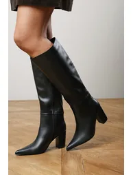 Evixa Knee High Pointed Toe Block Heel Boot - 1