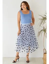 3D Heart Double-Layered Mesh Skirt in Blue - 13