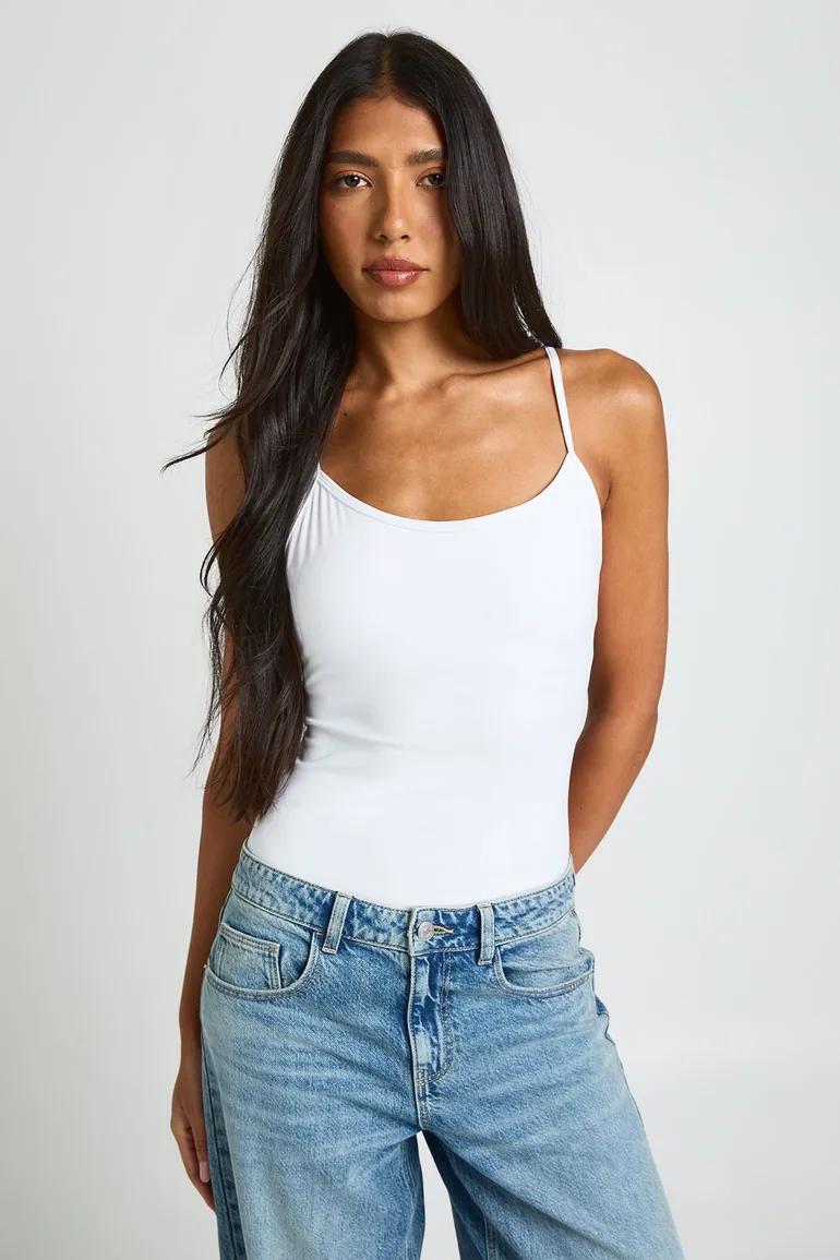 Tall Peached Sculpt Strappy Sleeveless Bodysuit With Removable Padding - white - 1