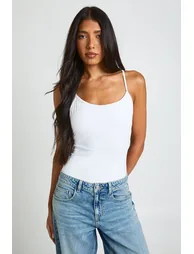 Tall Peached Sculpt Strappy Sleeveless Bodysuit With Removable Padding - white - 1