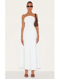 White Bandeau Pleated Dress - 5