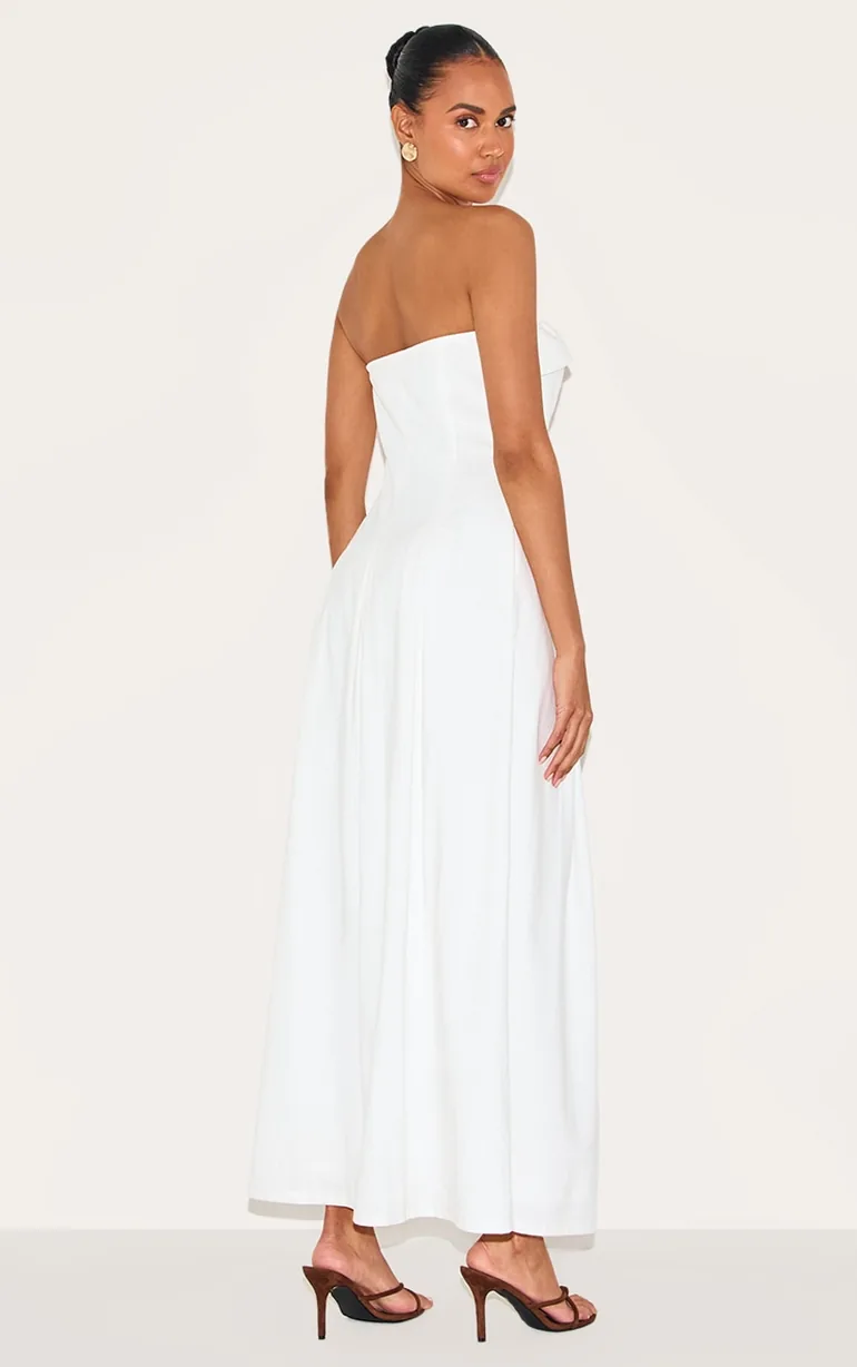 White Bandeau Pleated Dress - 2