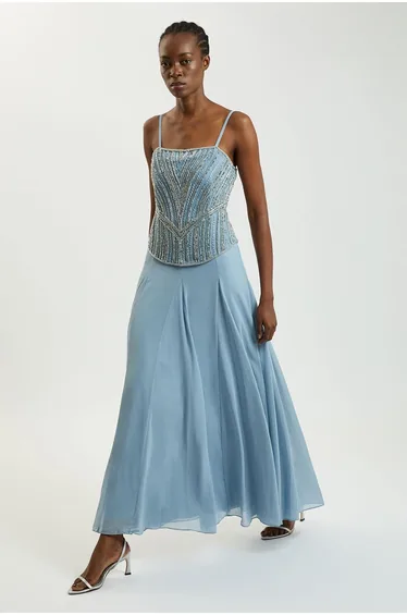 Petite Crystal Corset Maxi Dress