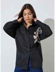 Black Longline Embroidered Shirt - 2