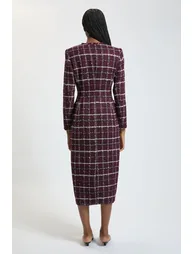 Sparkle Tweed Long Sleeve Tailored Midi Dress - 2