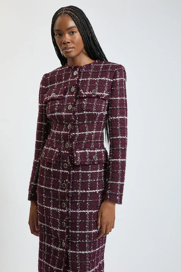 Sparkle Tweed Long Sleeve Tailored Midi Dress - 1